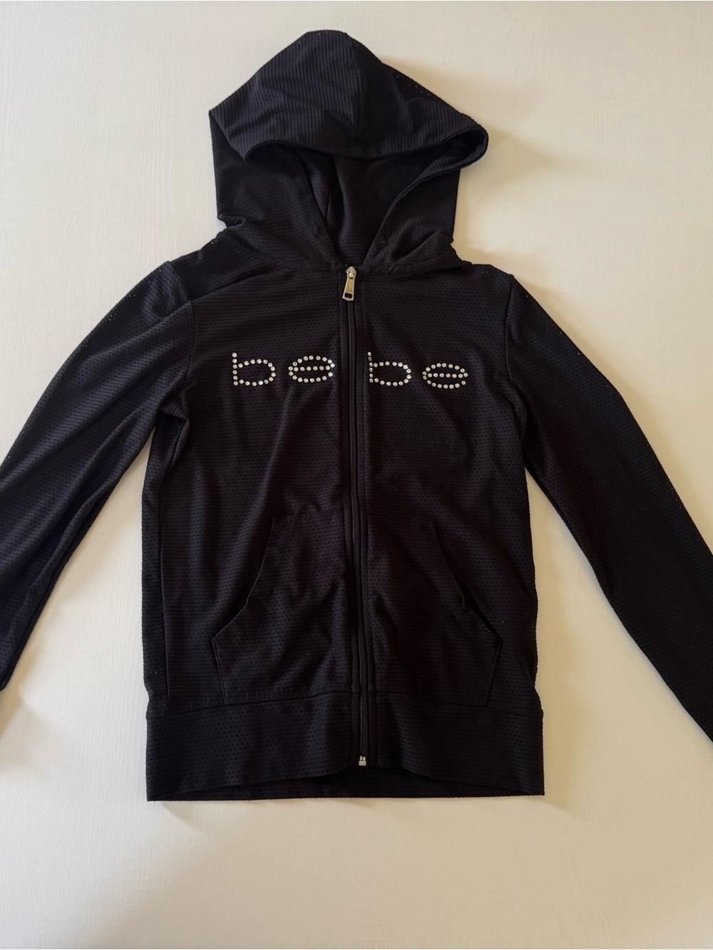 bebe Black Hooded Zip Jacket with Studded Logo